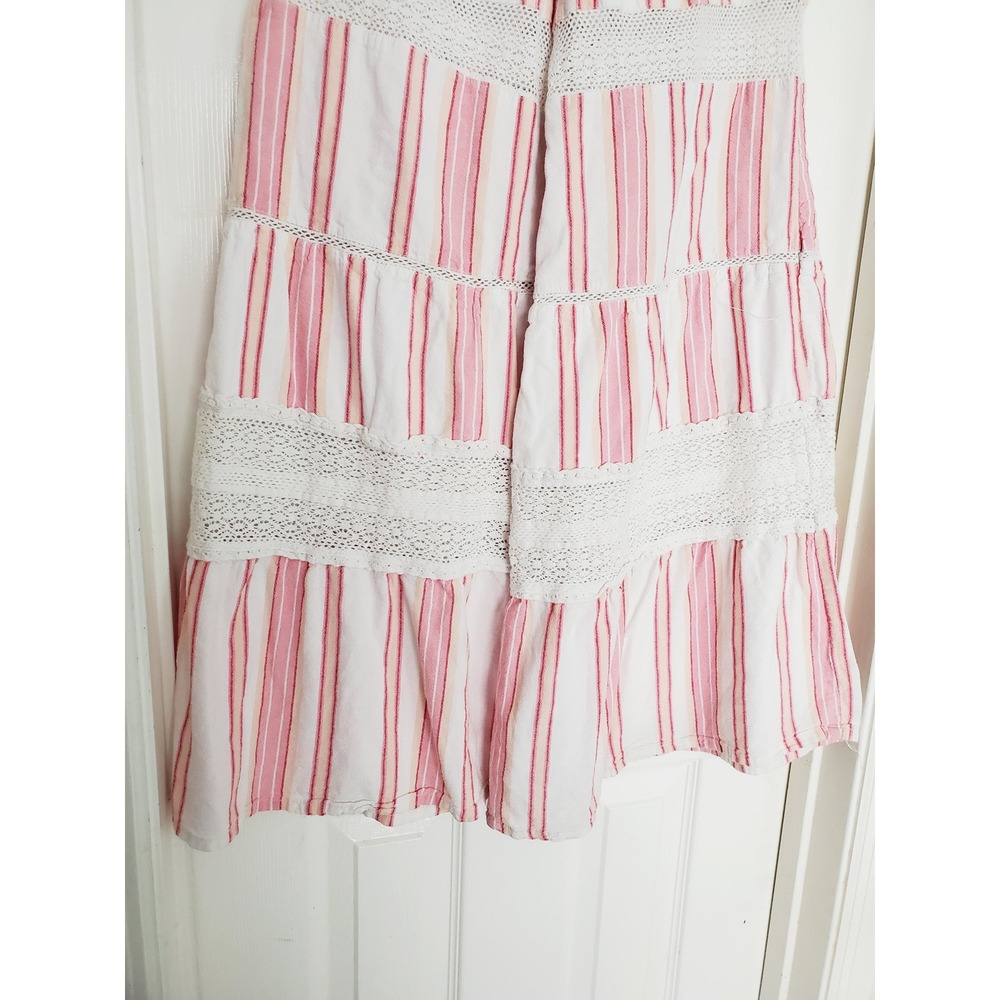 Angie Wide Leg Smocked Trousers Pink White Striped Boho Crochet Tiered Cotton M - Picture 4 of 11